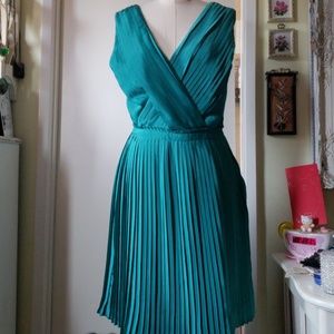Miss Sixty Green pleated  sleeveless dress.